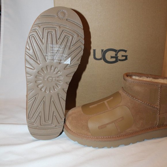 NIB UGG WOMEN'S ULTRA MINI LOGO SUEDE SHEARLING LINED CHESTNUT BOOTS 7 - Picture 7 of 7